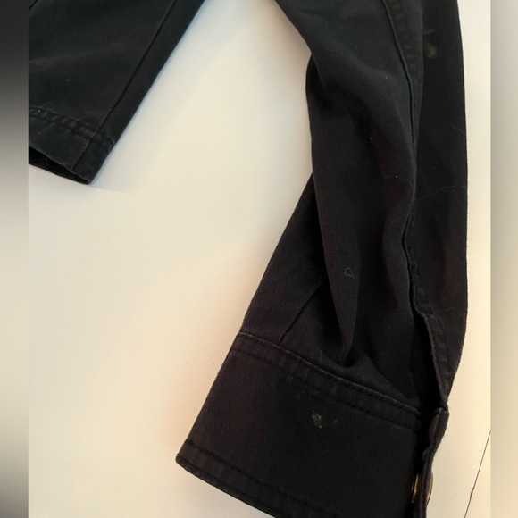 Black Moto Utility Jacket Size S – Zip Pockets, Brass Buttons - Picture 6 of 7